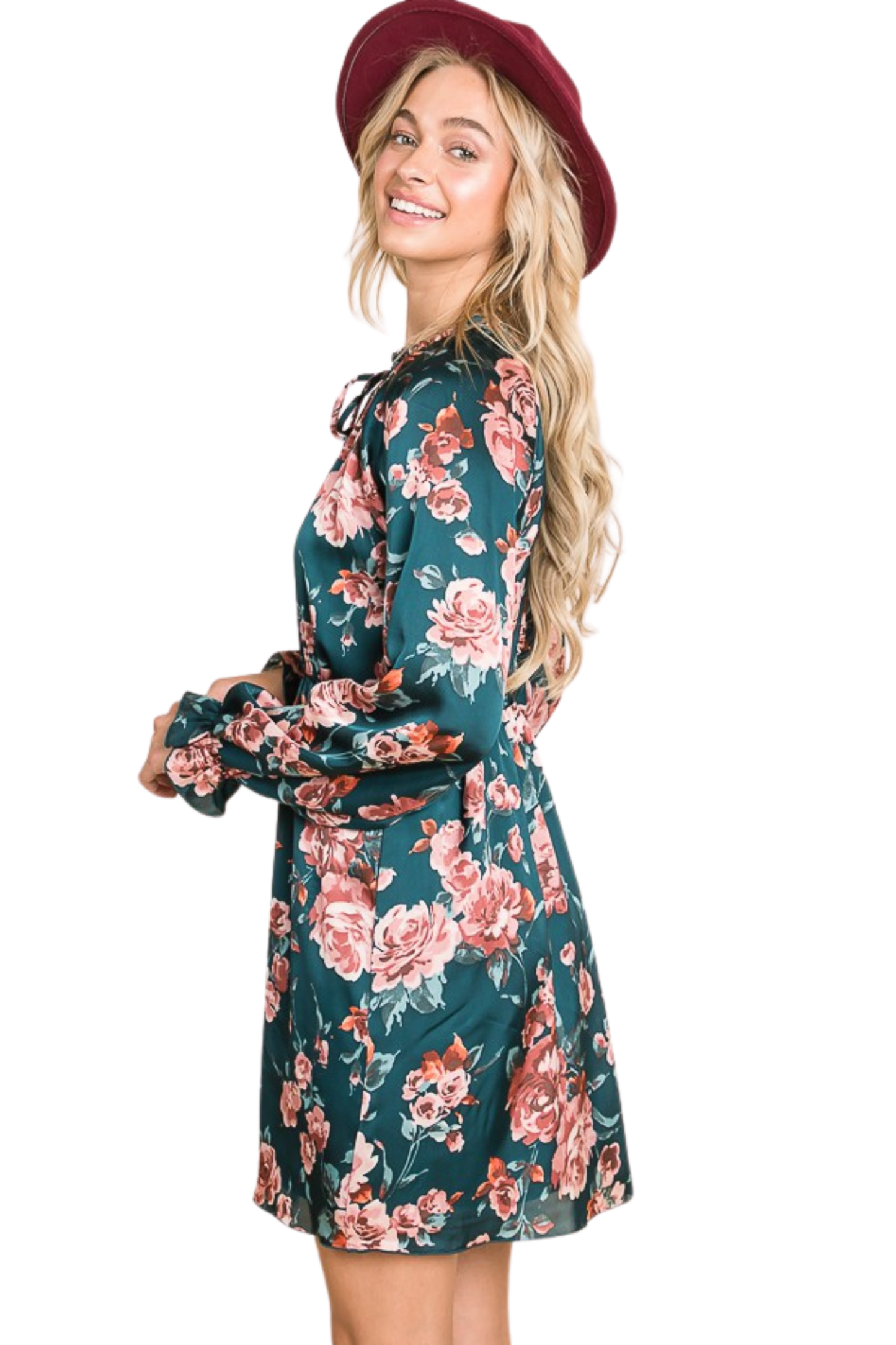 Long Sleeve Floral Tie Front Mini Dress