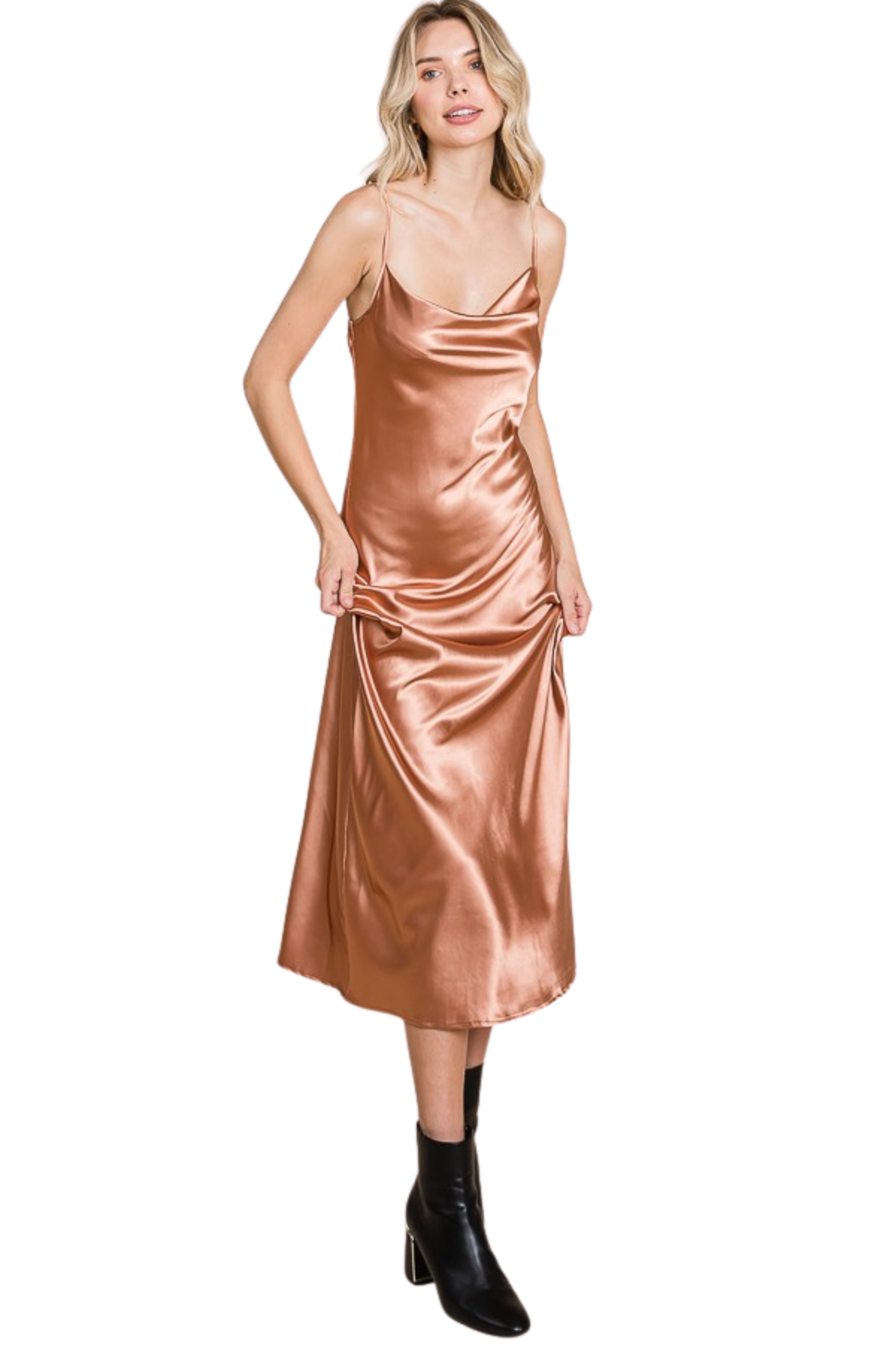 Cowl Neck Spaghetti Strap Midi Dress
