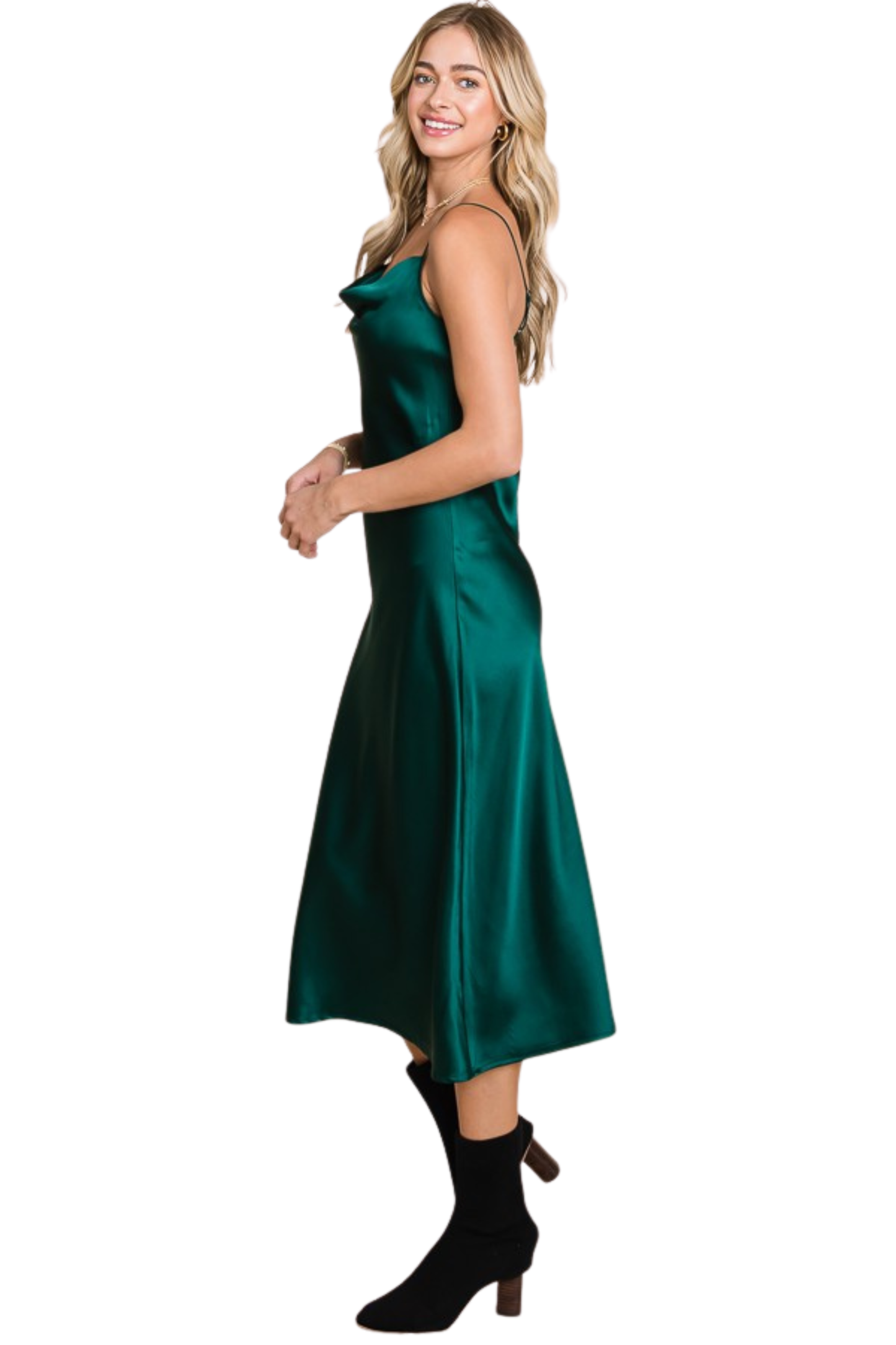 Cowl Neck Spaghetti Strap Midi Dress