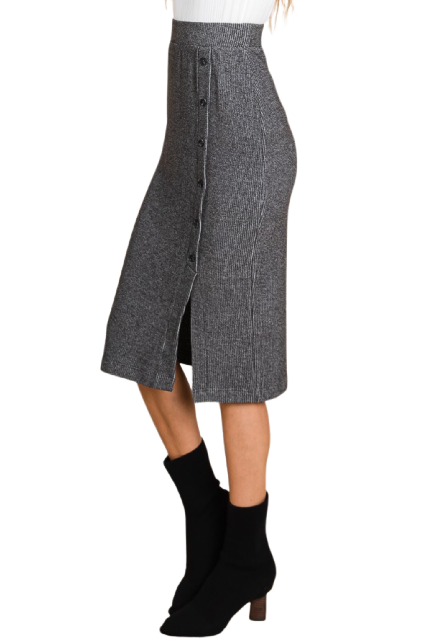 Midi Button Sweater Skirt with Slit