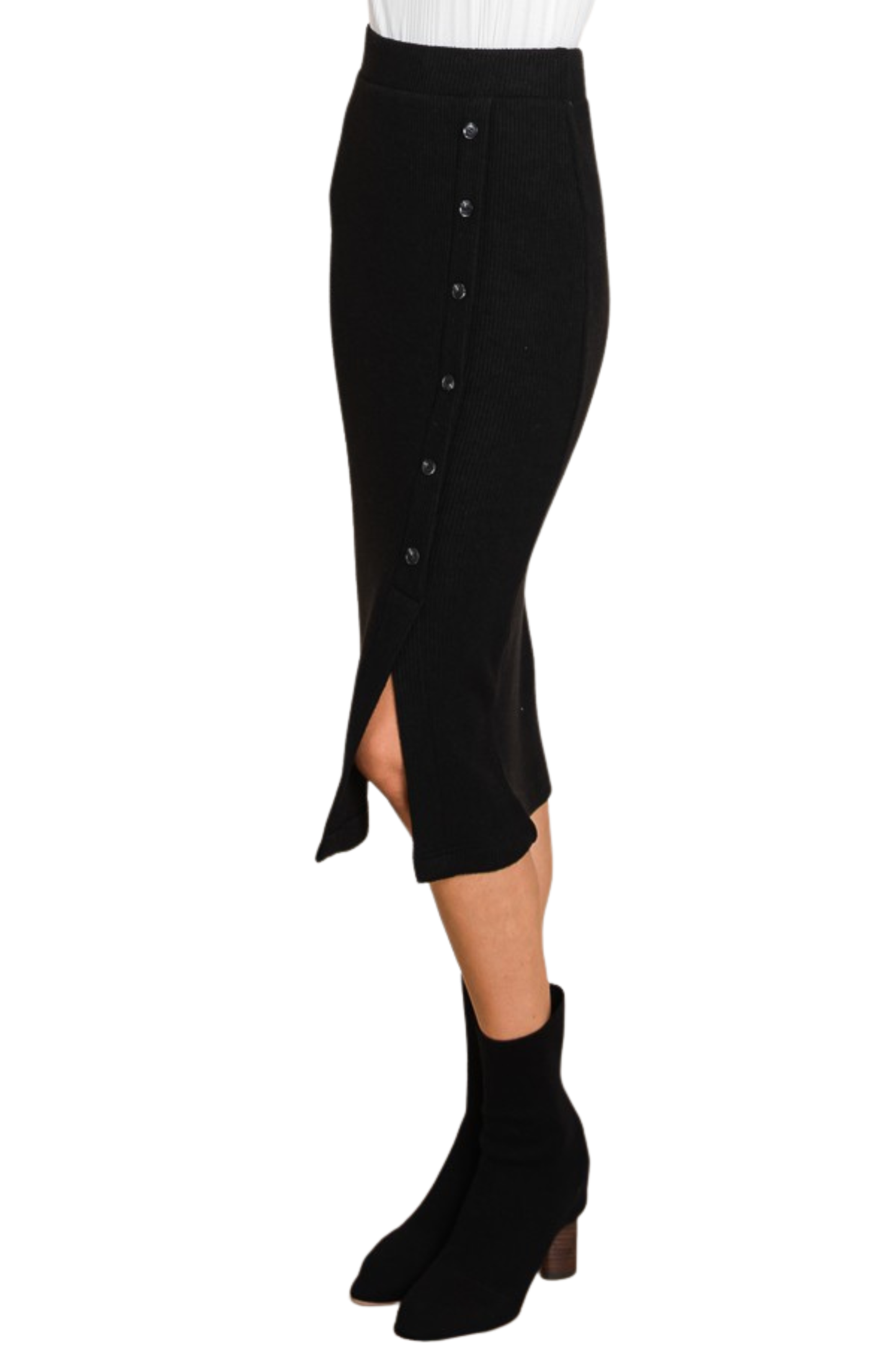 Midi Button Sweater Skirt with Slit