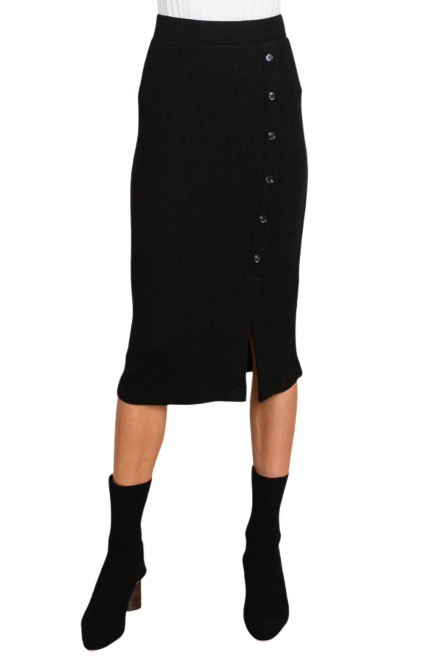 Midi Button Sweater Skirt with Slit