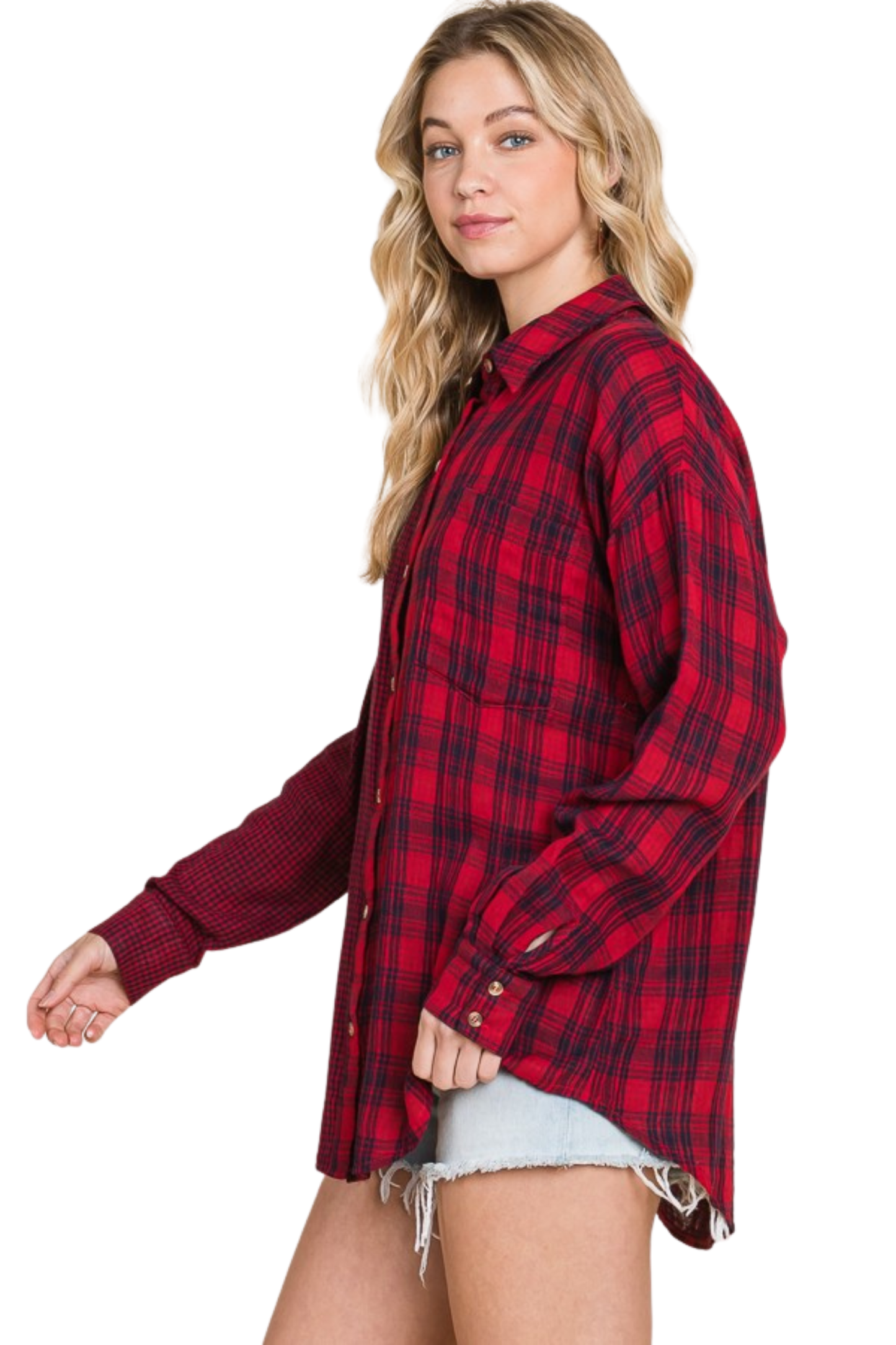 Light Weight Contrast Plaid Button Up Shirt