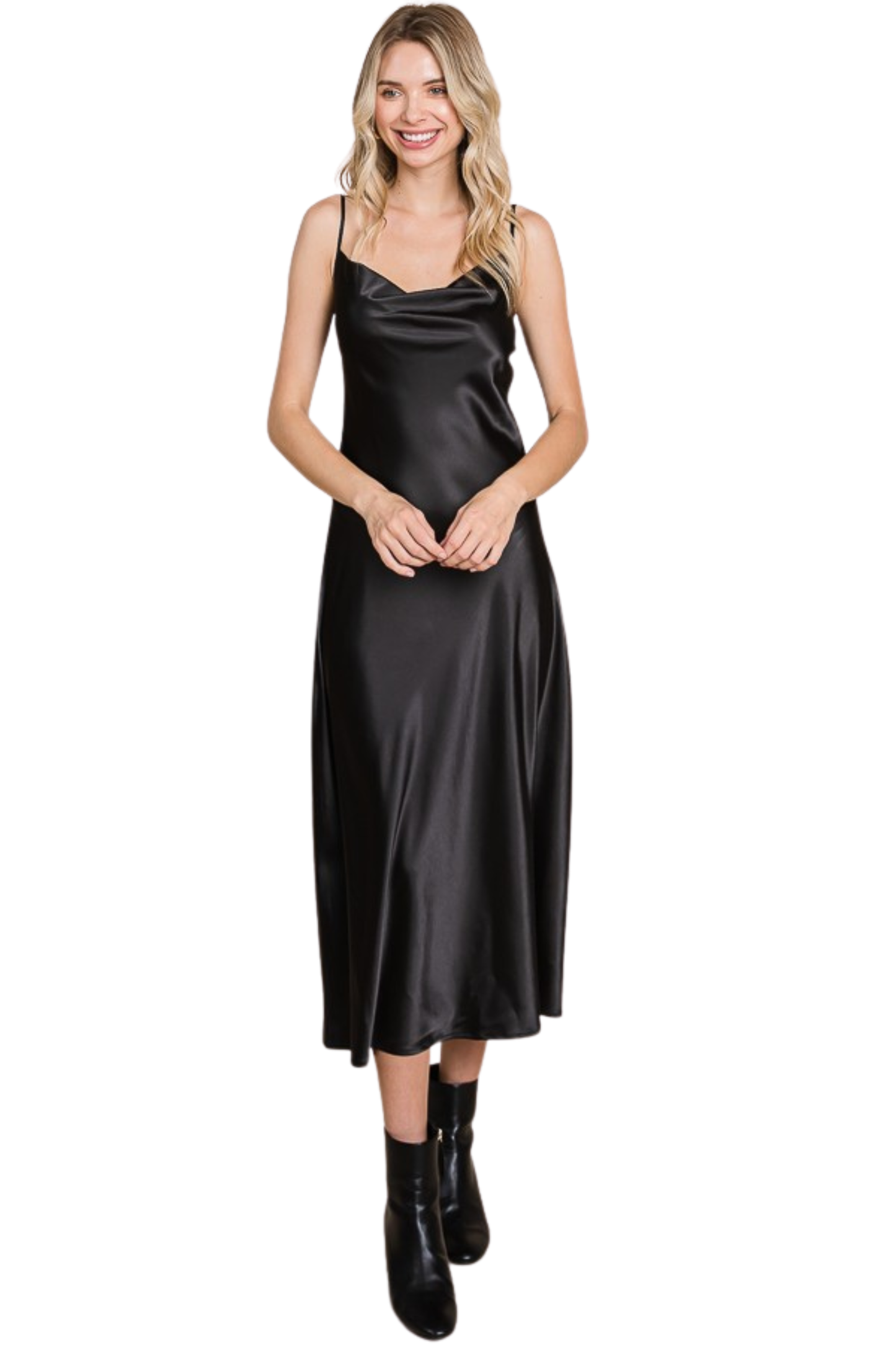 Cowl Neck Spaghetti Strap Midi Dress
