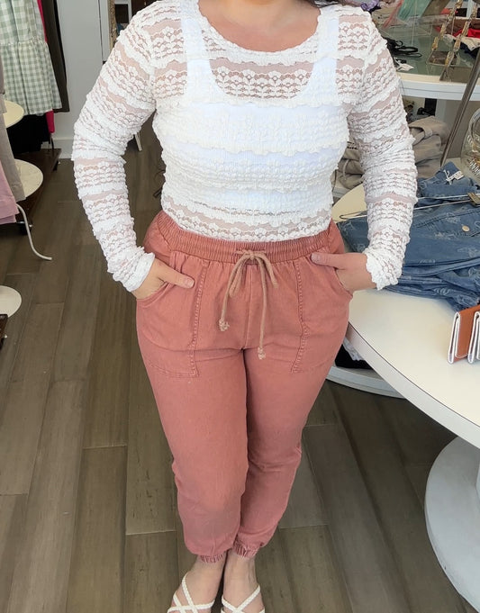 Lightweight Woven Jogger Pants with Drawstring Tassels