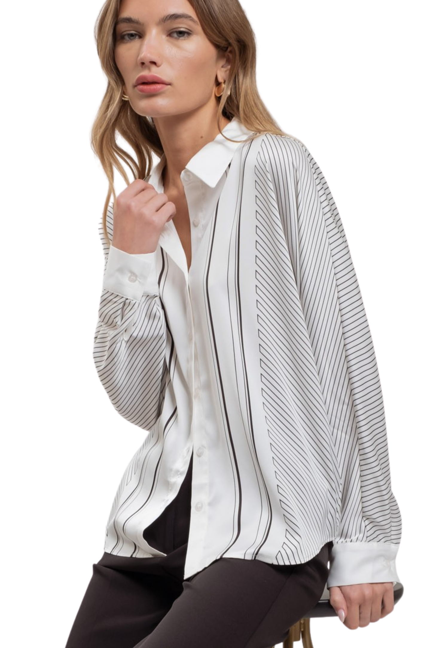 Asymmetrical Stripe Collared Button Down Shirt