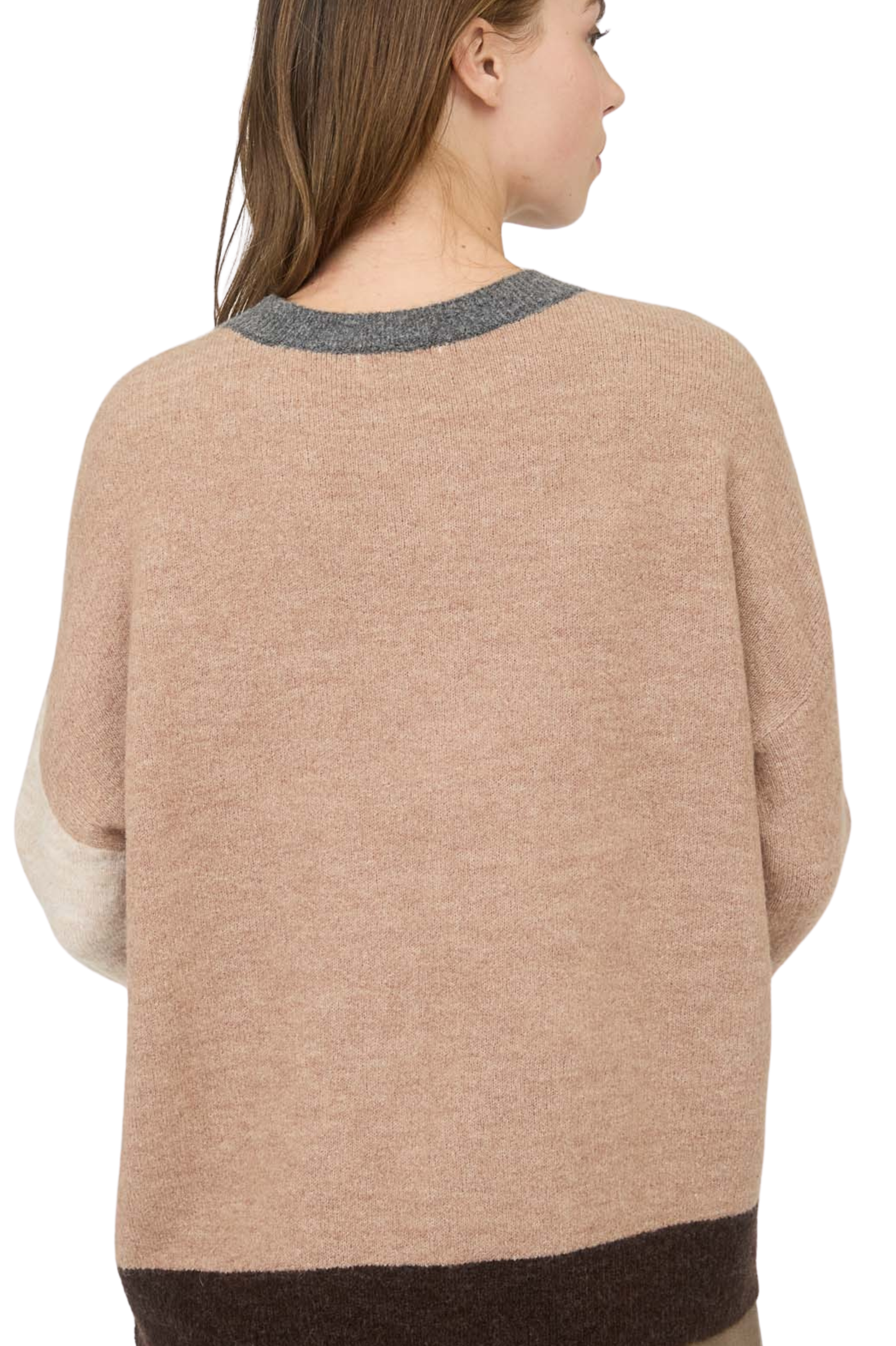 Colorblock Front Seam Long Sleeve Knit Sweater