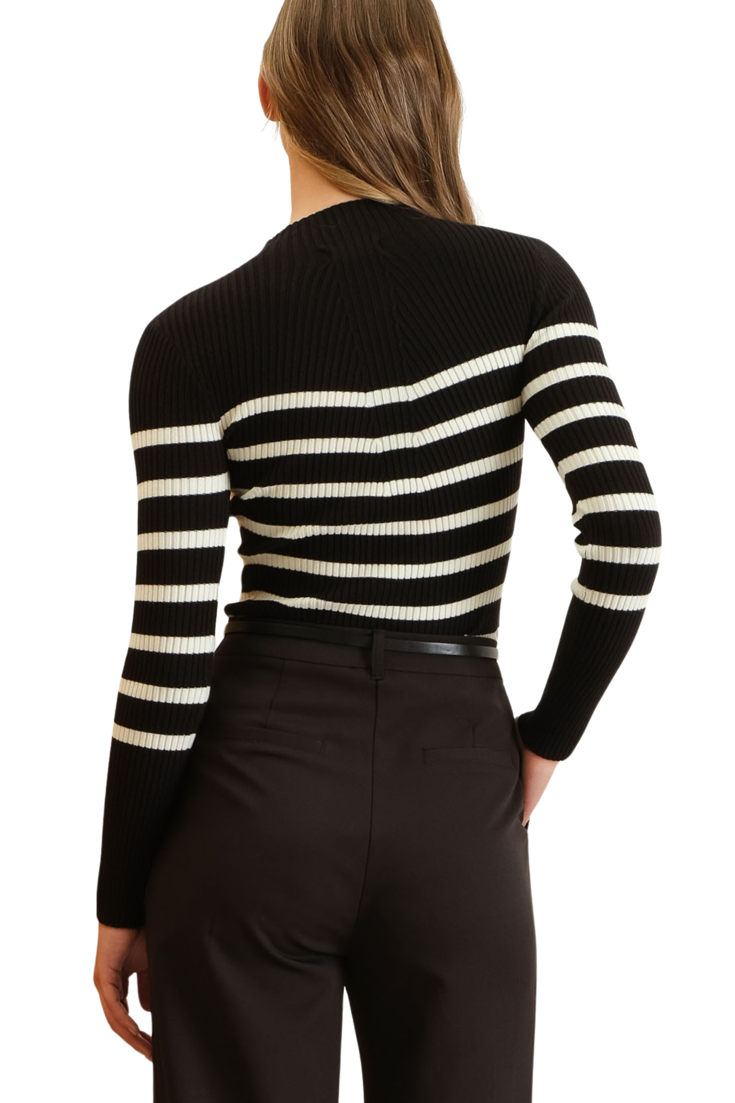Stripe Mock Neck Long Sleeve Knit Top