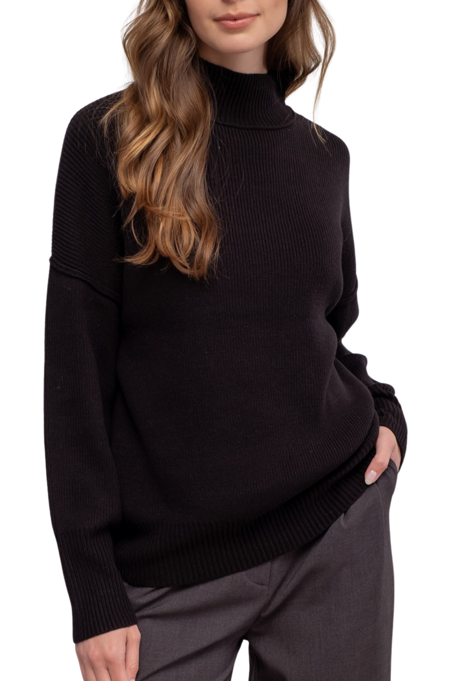 Mock Neck Ribbed Sweater