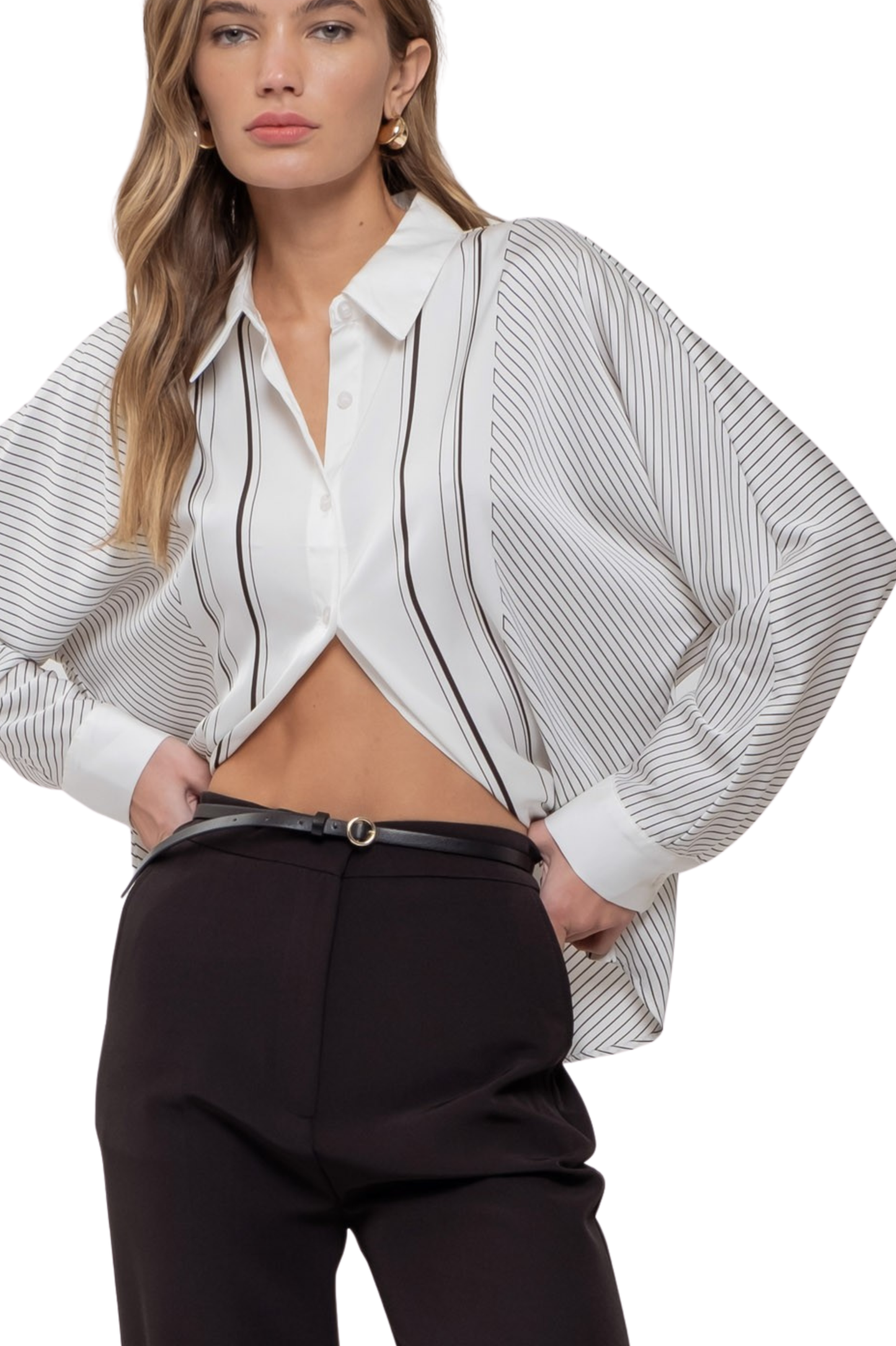 Asymmetrical Stripe Collared Button Down Shirt