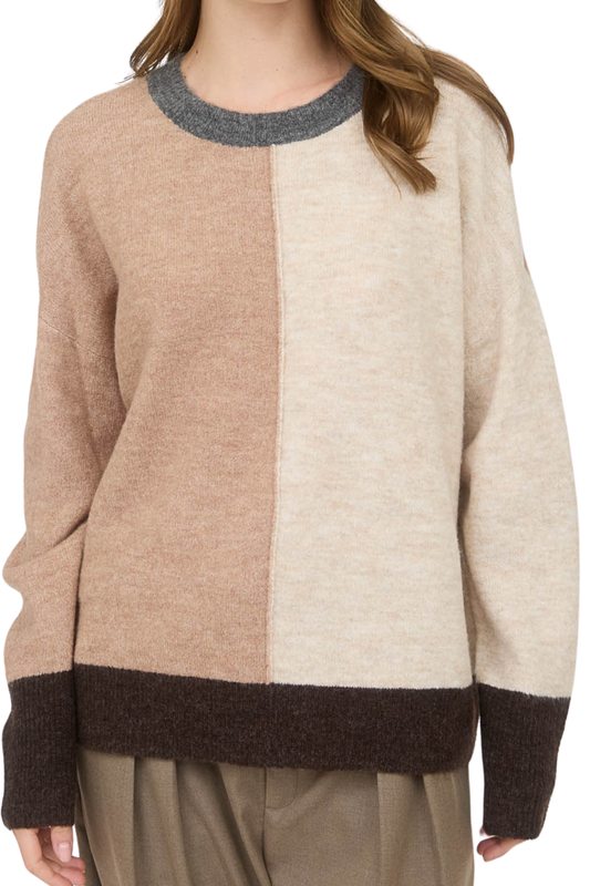 Colorblock Front Seam Long Sleeve Knit Sweater