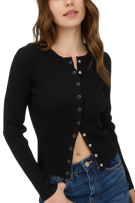 Snap Button Down Round Neck Knit Cardigan