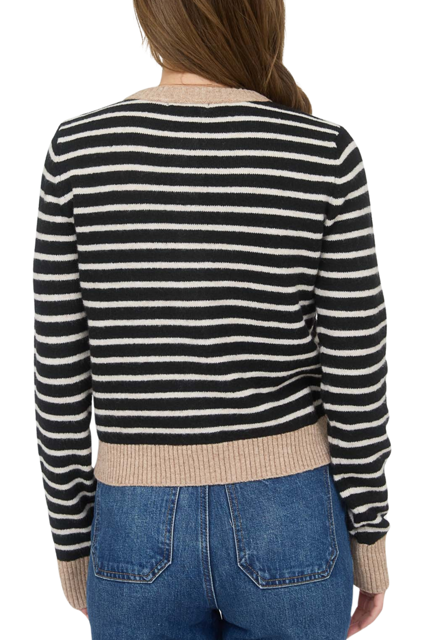 Stripe Colorblock Trim Button Down Knit Cardigan