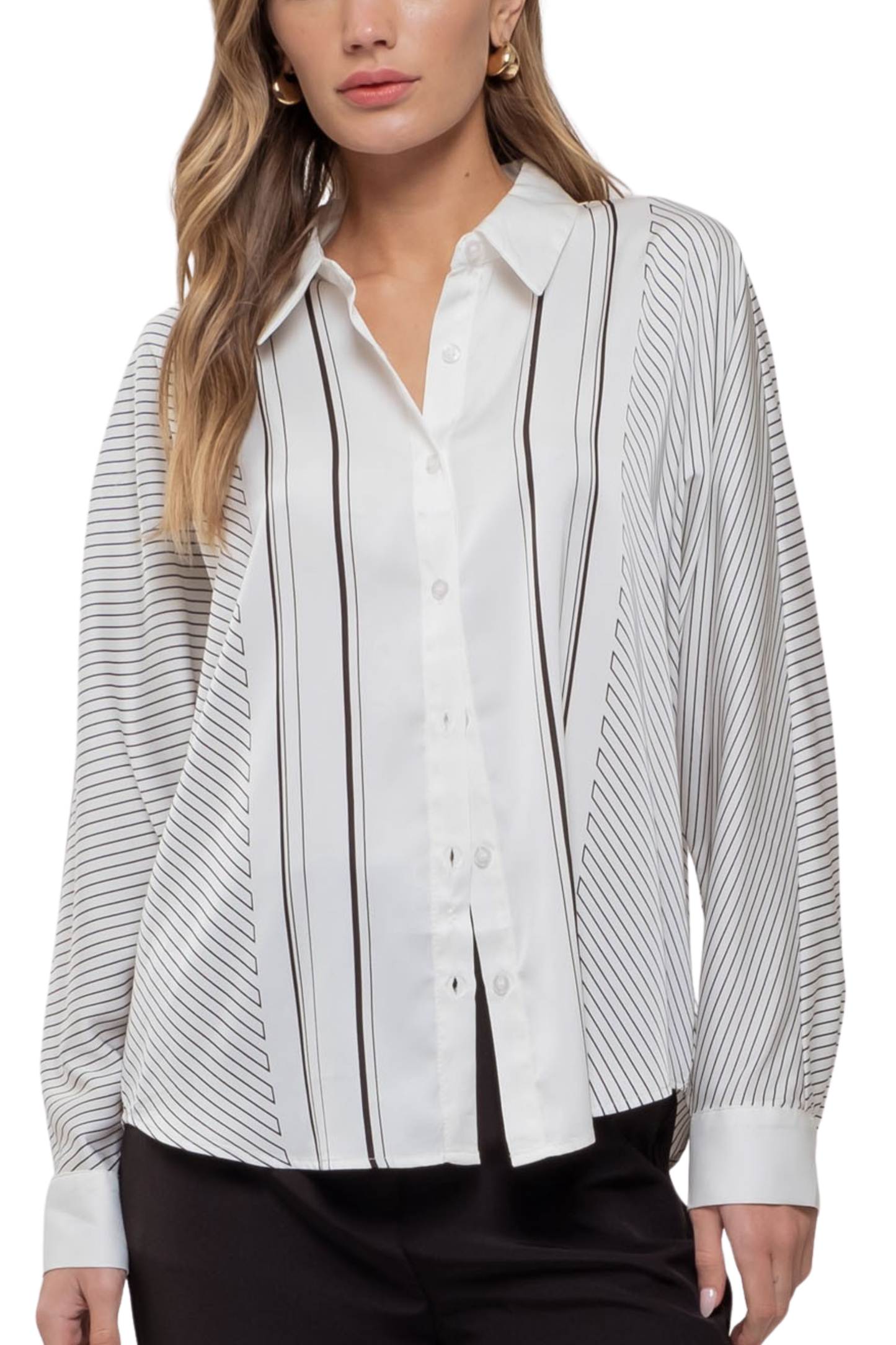 Asymmetrical Stripe Collared Button Down Shirt