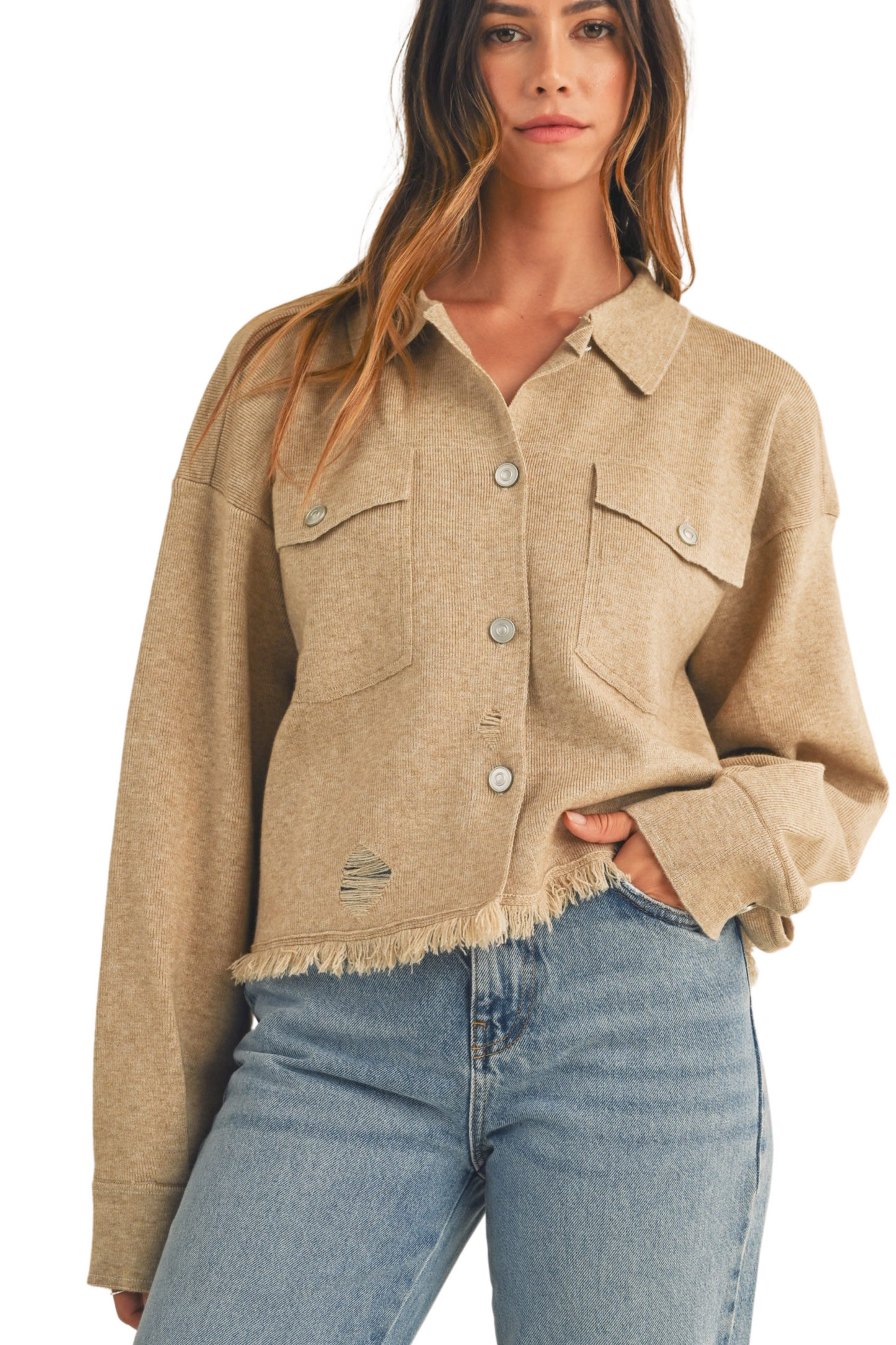 Fringed Oversized Knit Sweater Jacket
