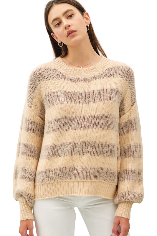 Wool Blend Striped Relaxed Sweater