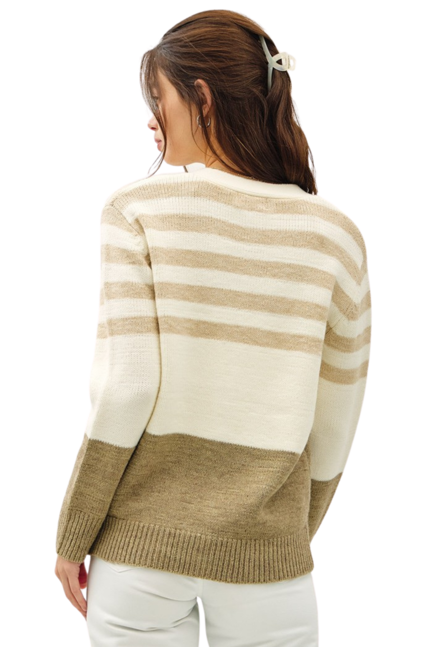 Striped & Color Block V Neck Cardigan