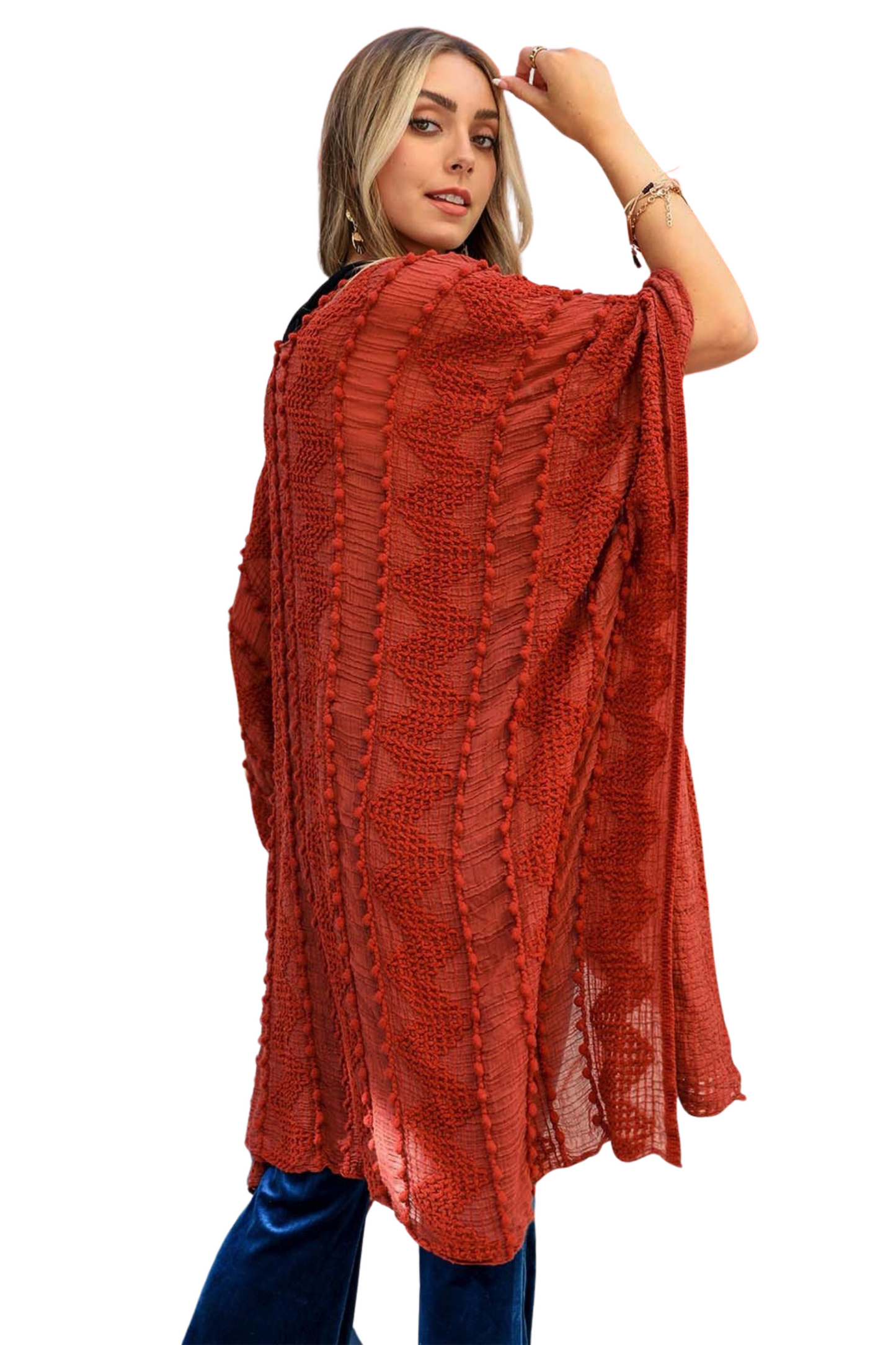 Embroidered Zig Zag Soft Kimono