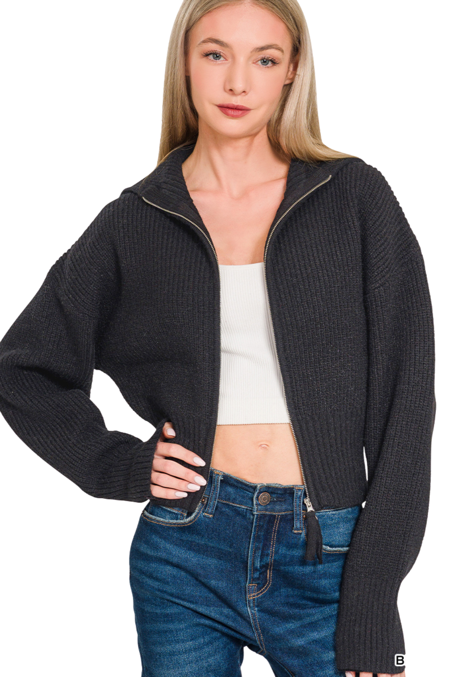 Collared Zip Up Knit Sweater
