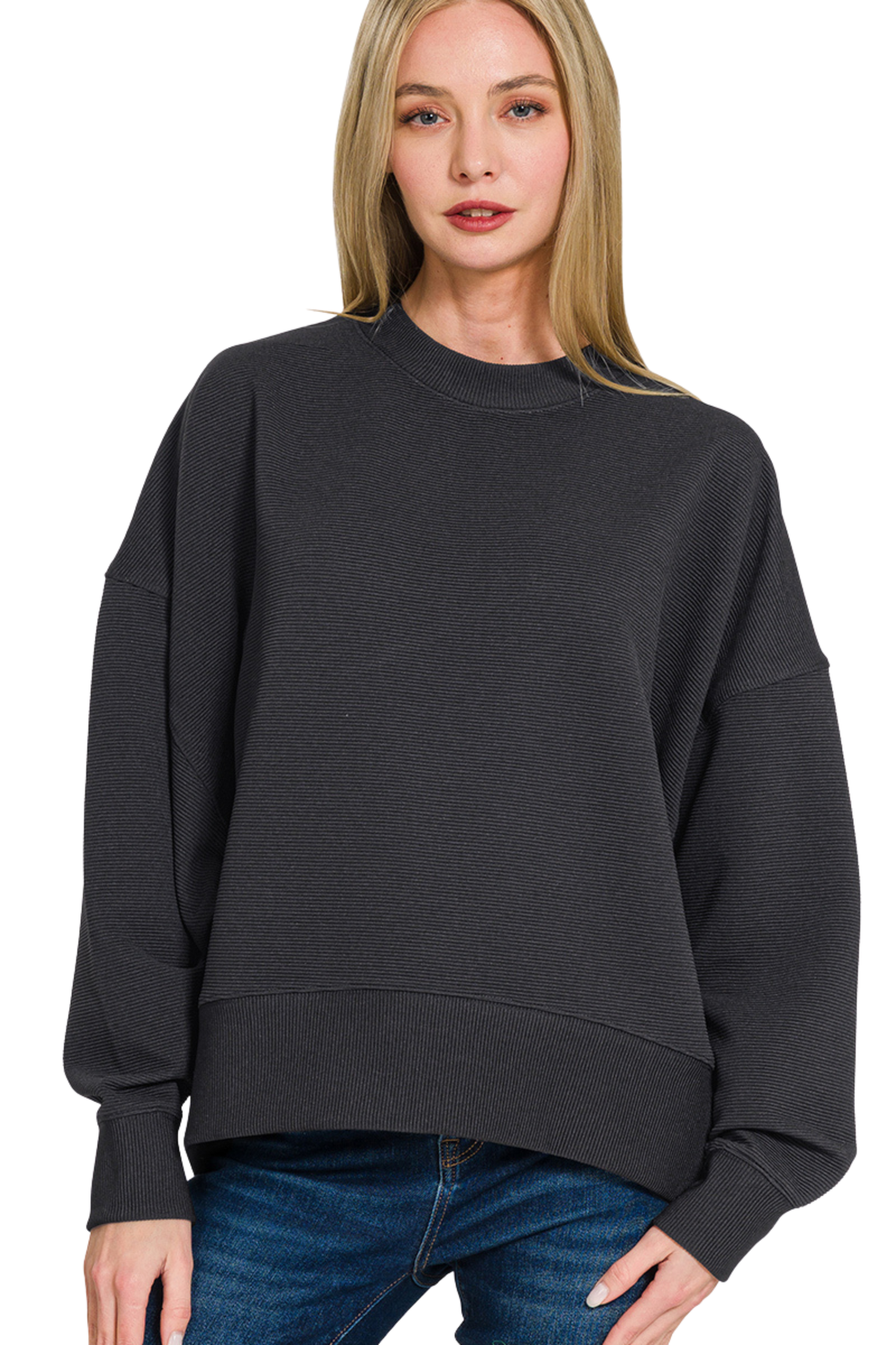 Ribbed Balloon Sleeve Pullover