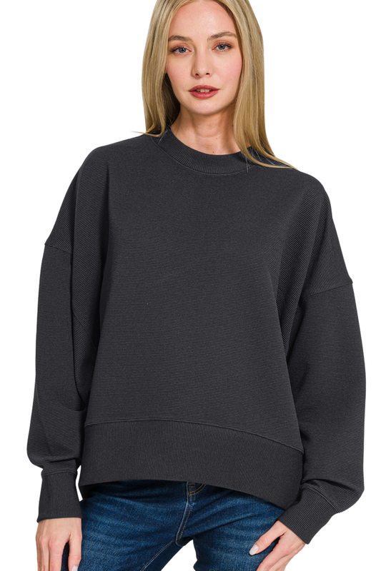 Ribbed Balloon Sleeve Pullover