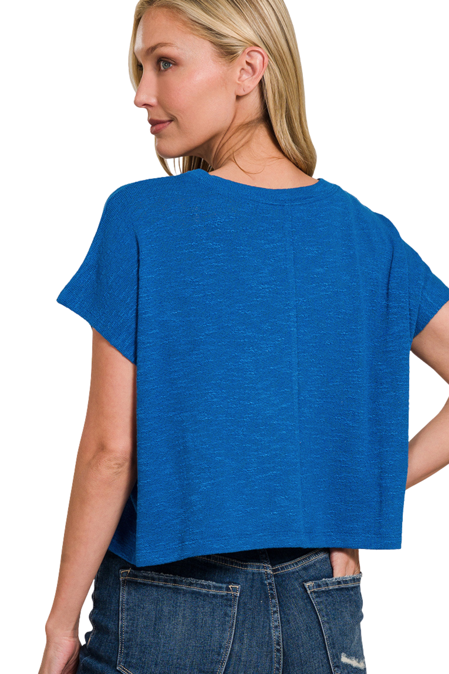 Relaxed Drop Shoulder Boxy V Neck Crop Tee