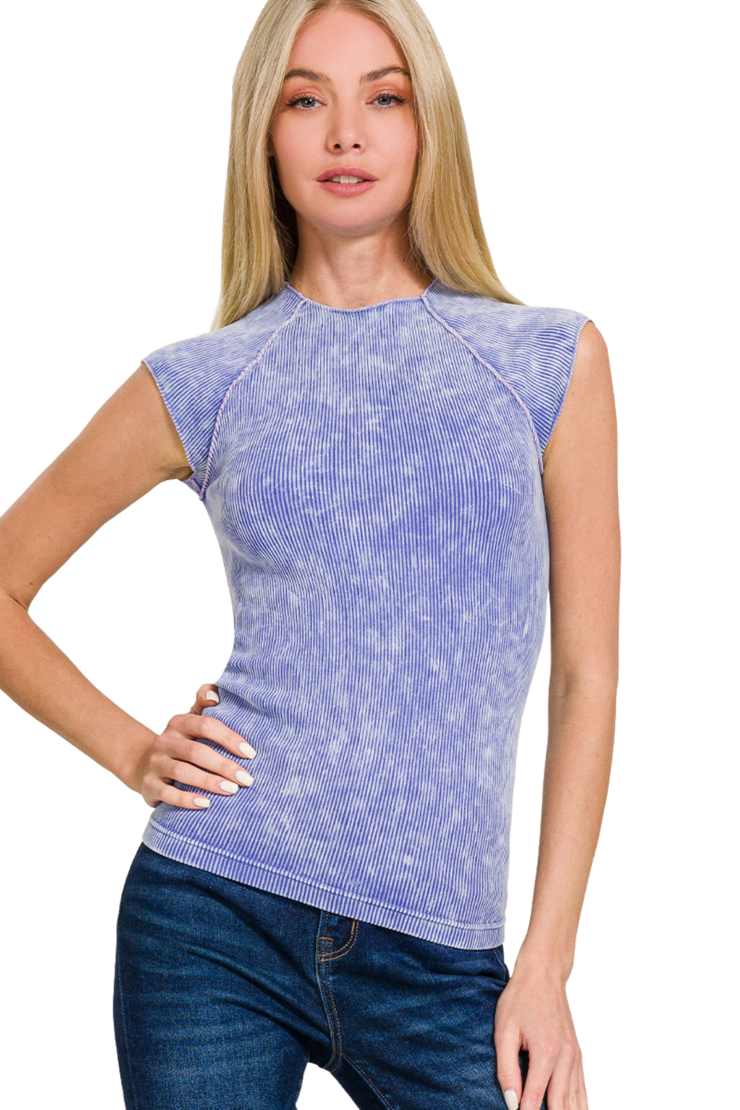 Stone Wash Ribbed Fitted Raglan Sleeve Tee