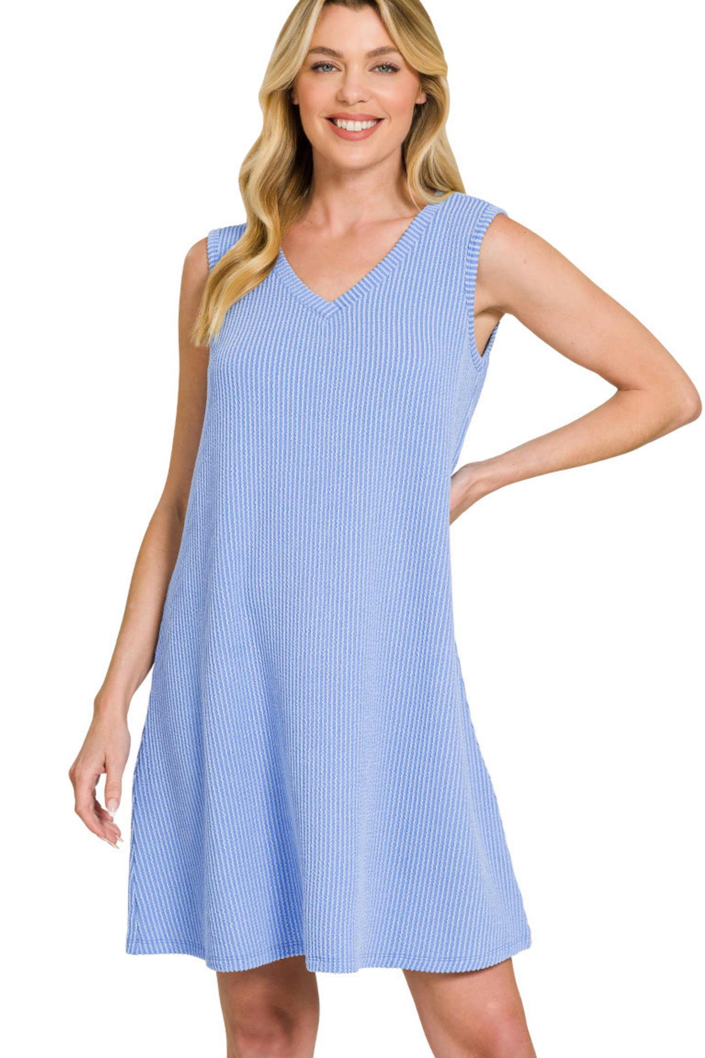 Raised Ribbed V Neck Tank Dress