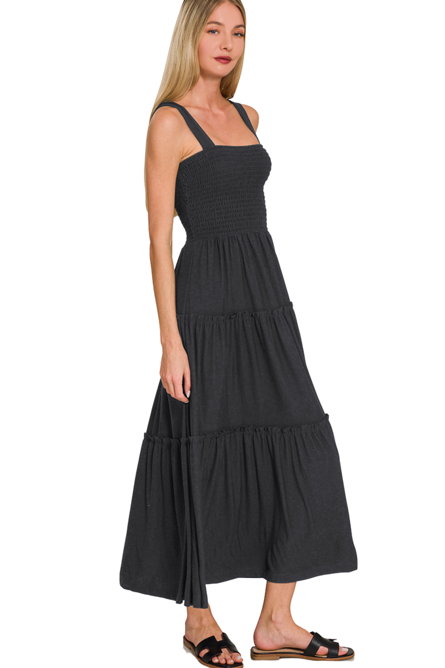 Smocked & Tiered Midi Dress