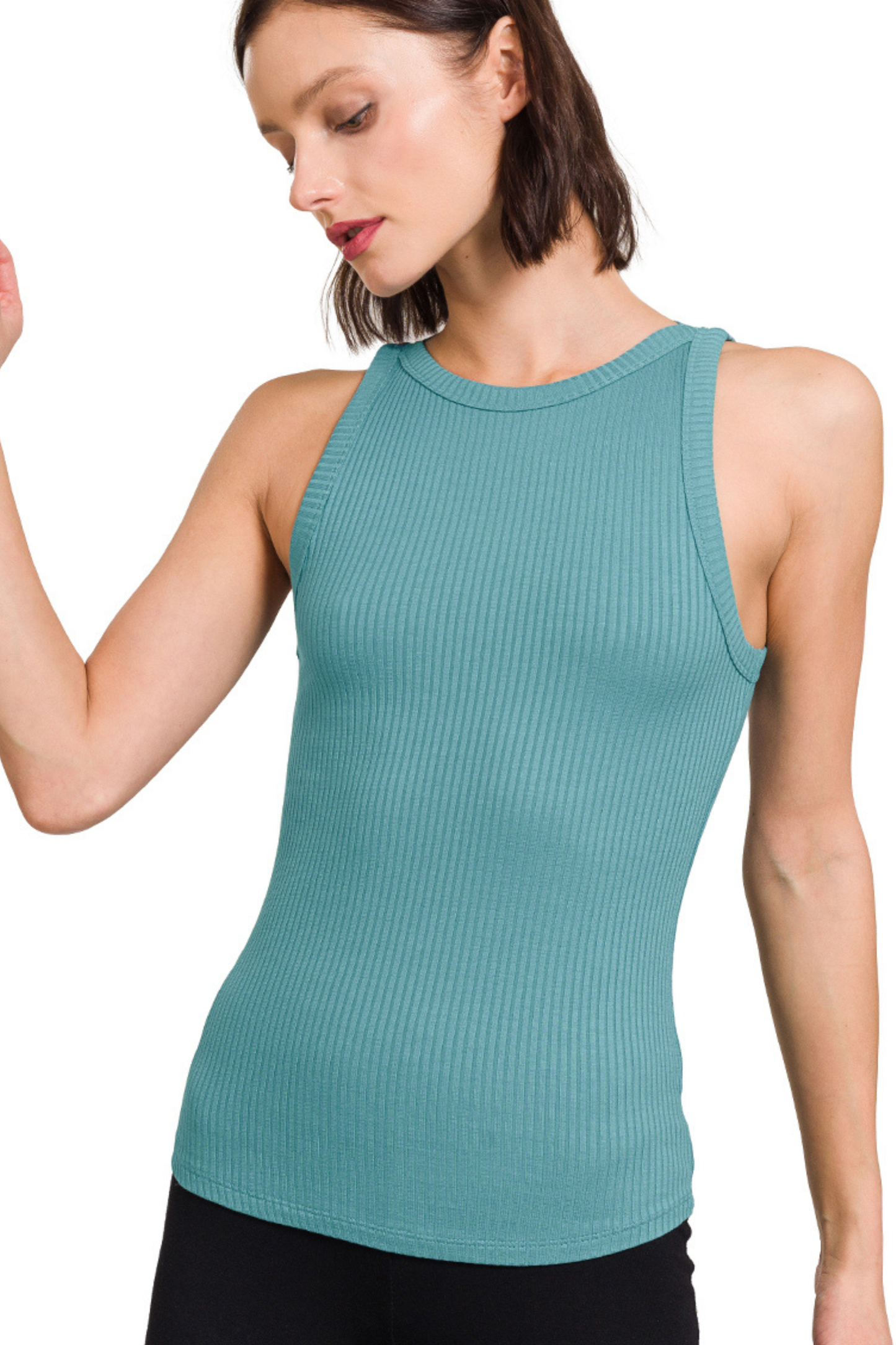 Ribbed High Neck Tank Top