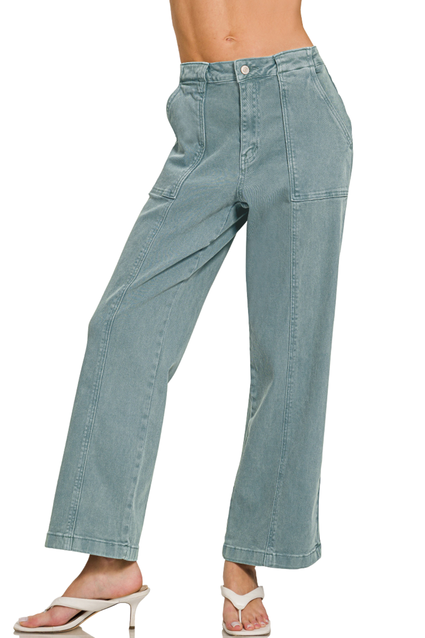 Straight Leg Utility Style Denim Pants