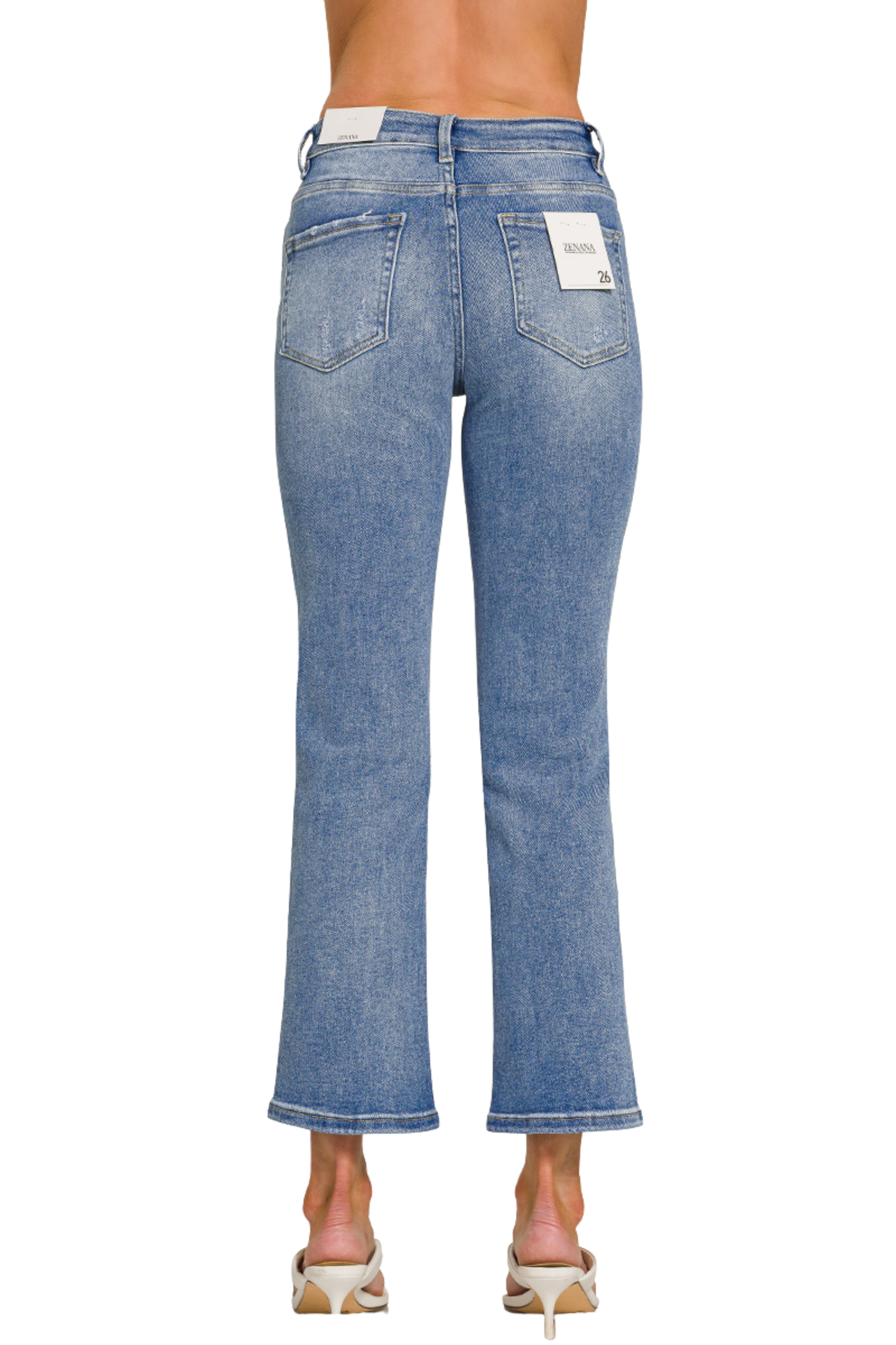 Medium Wash Ankle Length Jeans with Light Distressing