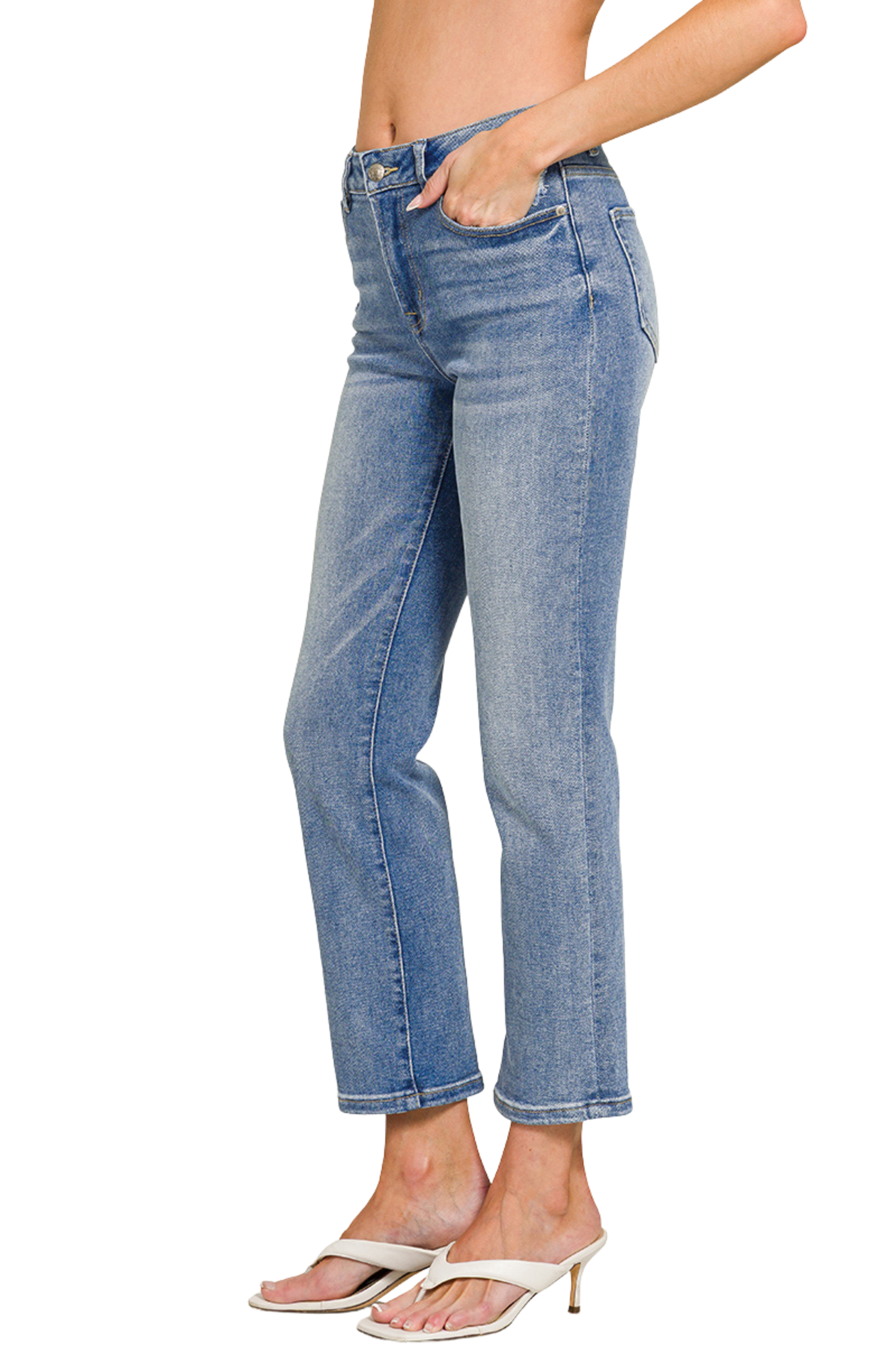 Medium Wash Ankle Length Jeans with Light Distressing