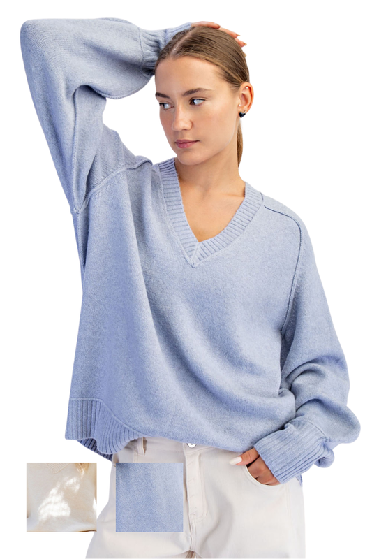 Basic Oversized Knit V Neck Sweater