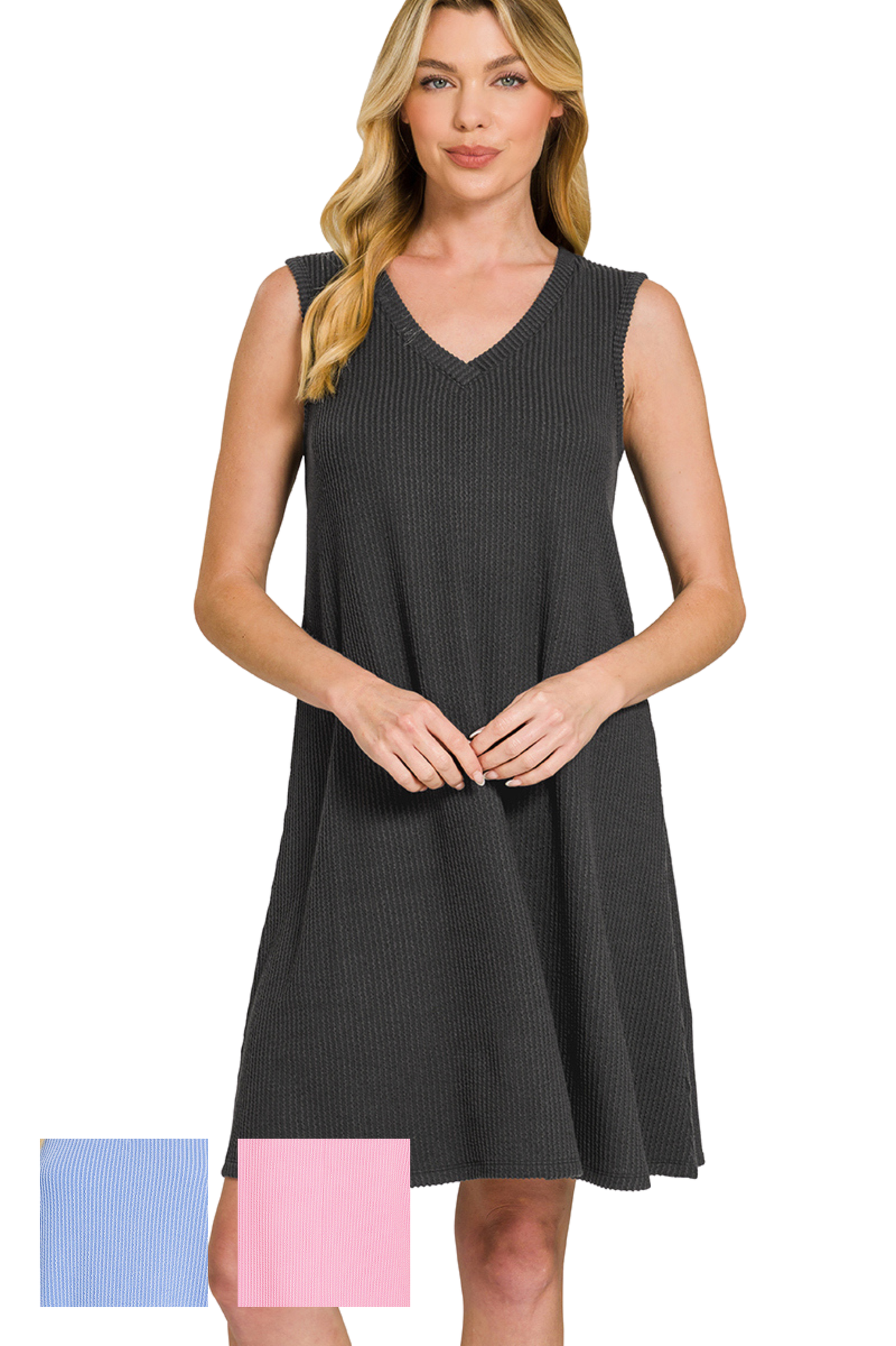 Raised Ribbed V Neck Tank Dress