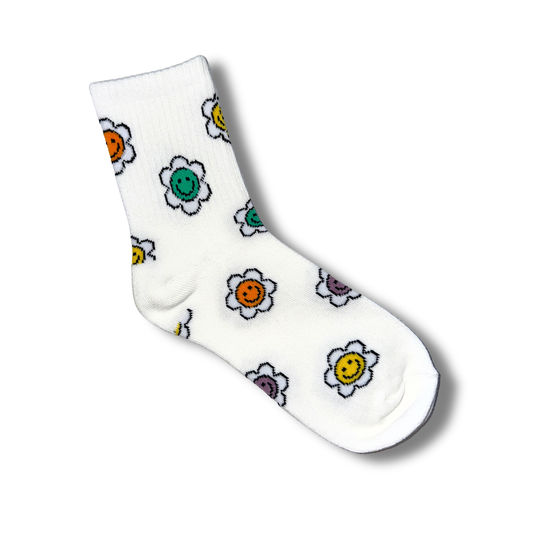 Smiley Flowers Crew Socks