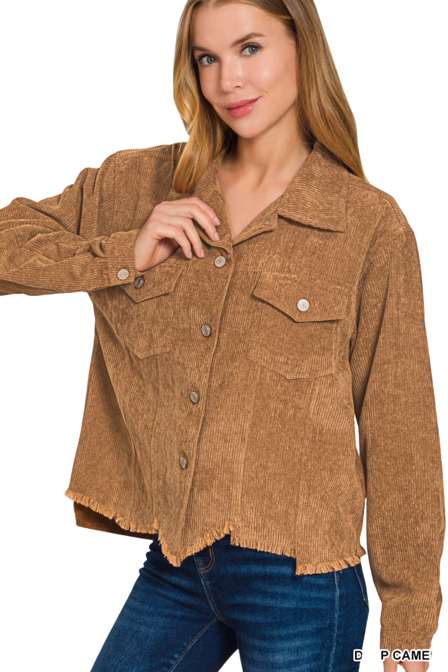 Distressed Corduroy Frayed Hem Cropped Jacket