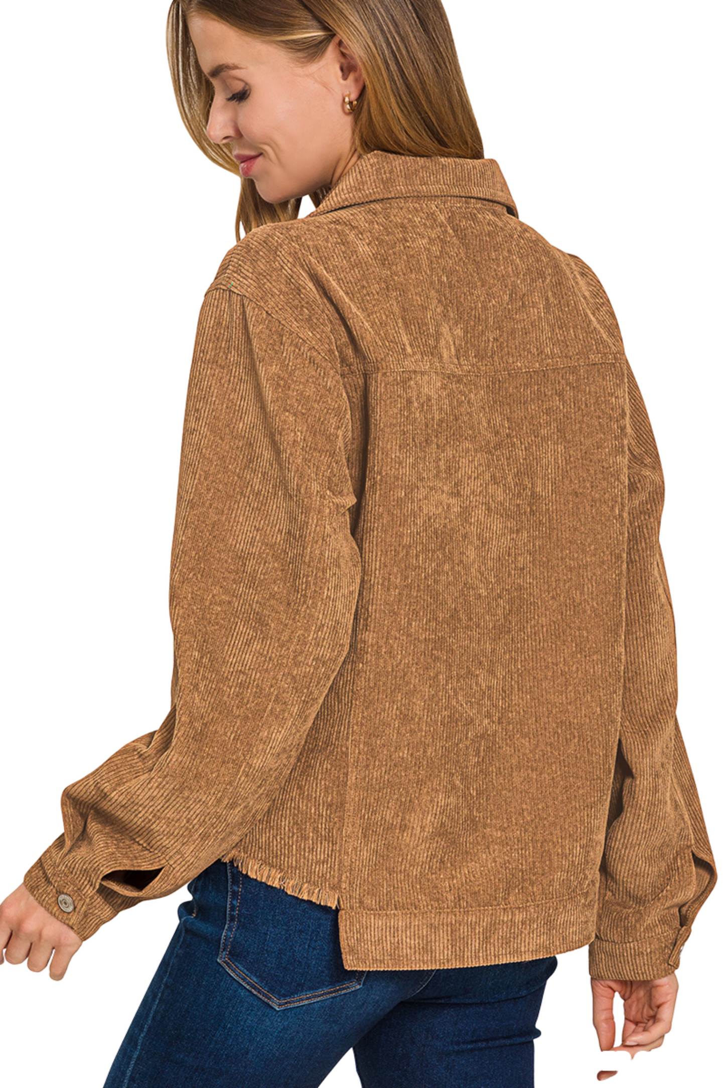 Distressed Corduroy Frayed Hem Cropped Jacket