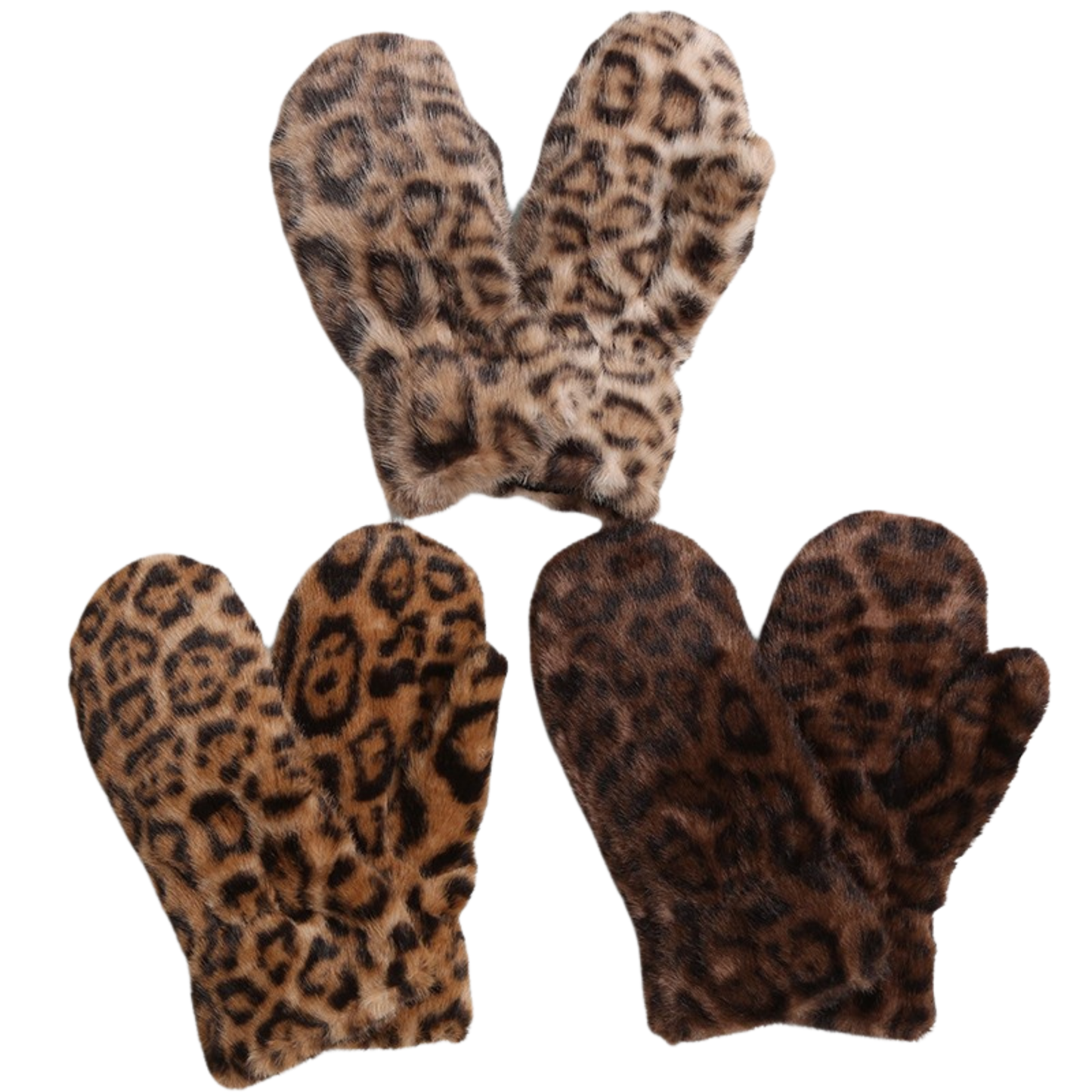 Leopard Print Faux Fur Fuzzy Mittens