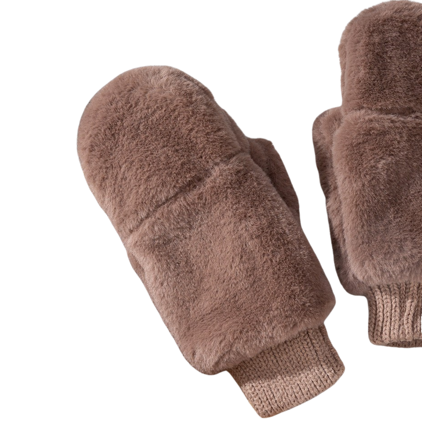 Faux Fur Fold Over Mittens with Knitted Cuffs