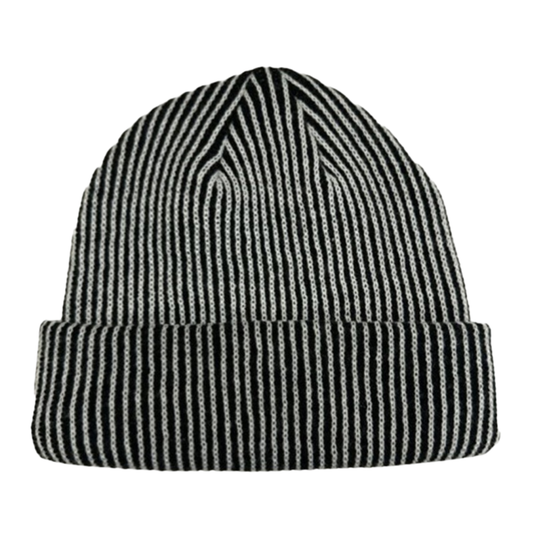 Vertical Knit Striped Cuffed Beanie