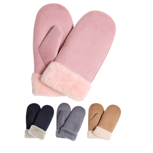 Faux Suede Mittens with Faux Fur Cuffs