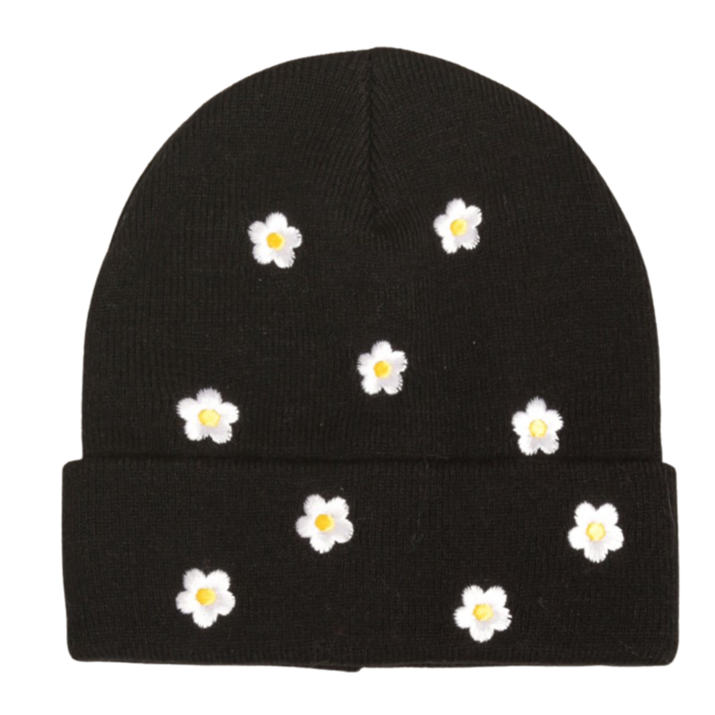 All Over Embroidered Flowers Knit Beanie