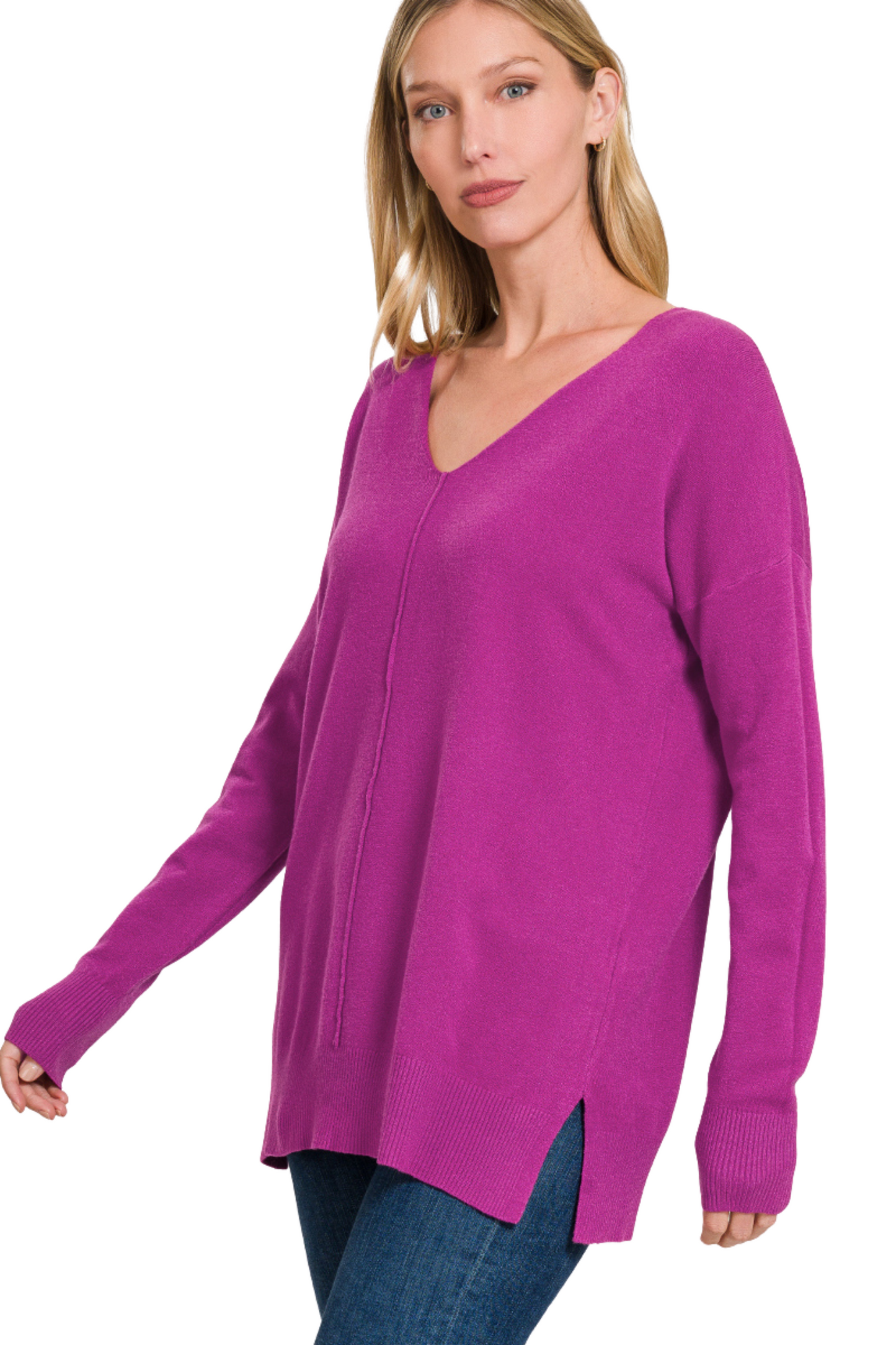 Front Seam V Neck Sweater