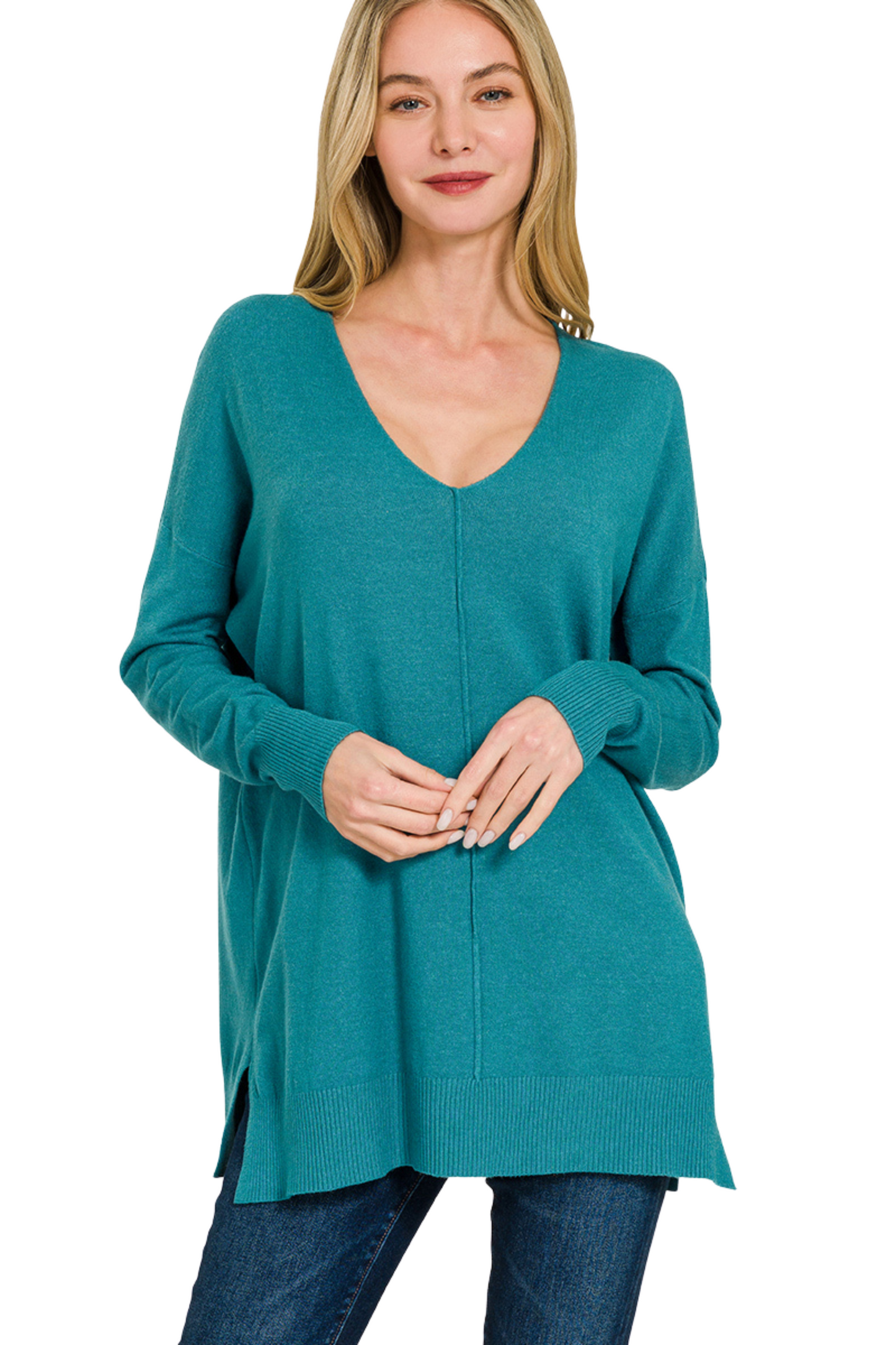 Front Seam V Neck Sweater