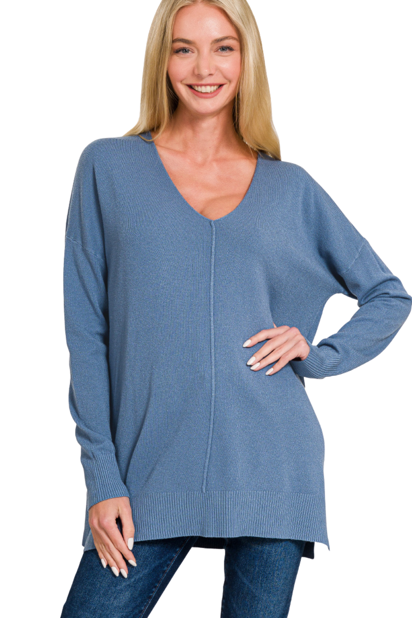 Front Seam V Neck Sweater