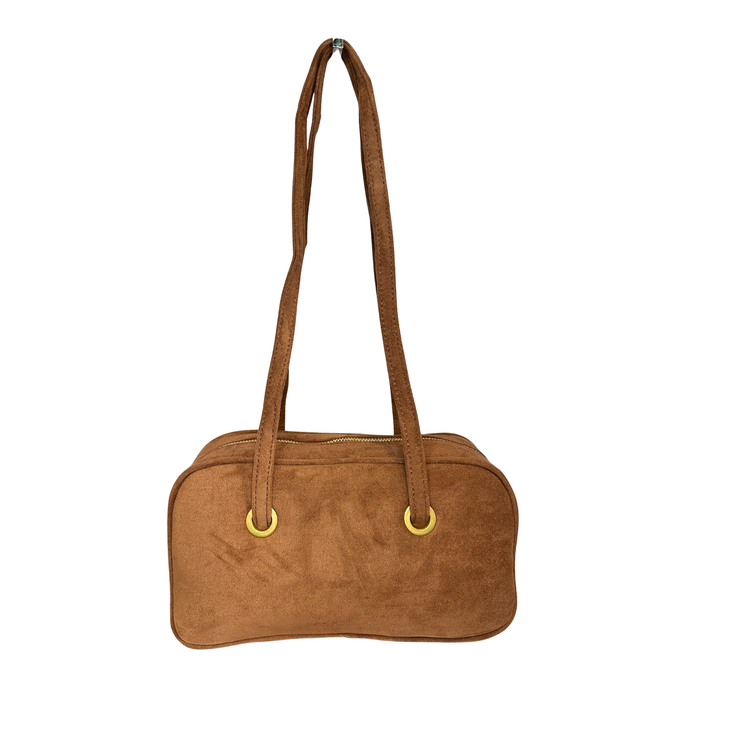 Faux Suede Oversized Rectangular Shoulder Bag with Gold Grommets