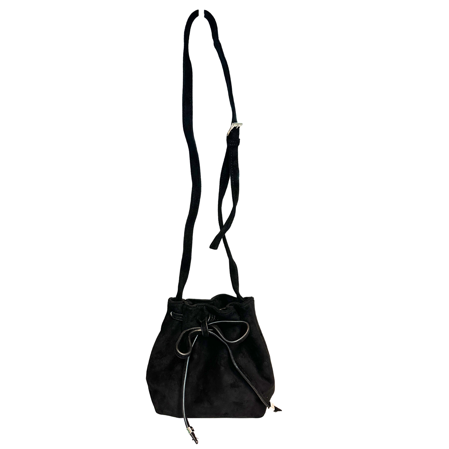 Faux Suede Mini Shoulder Bucket Bag with Tie