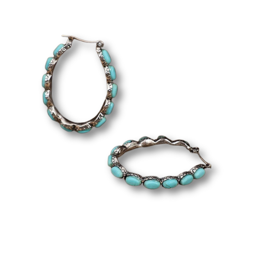 Turquoise Stone Hoop Earrings