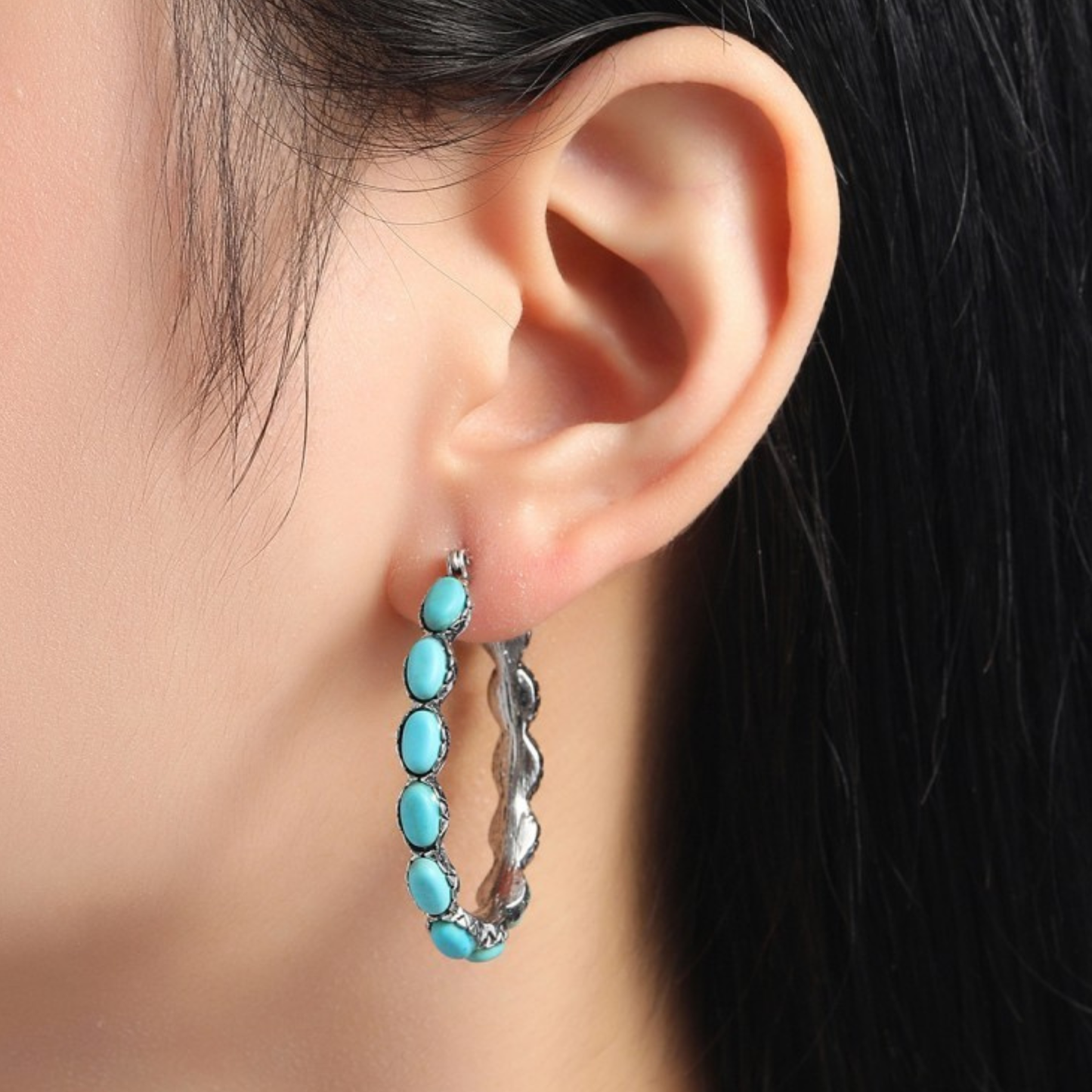 Turquoise Stone Hoop Earrings